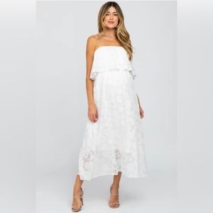White Floral Maternity MIDI Dress